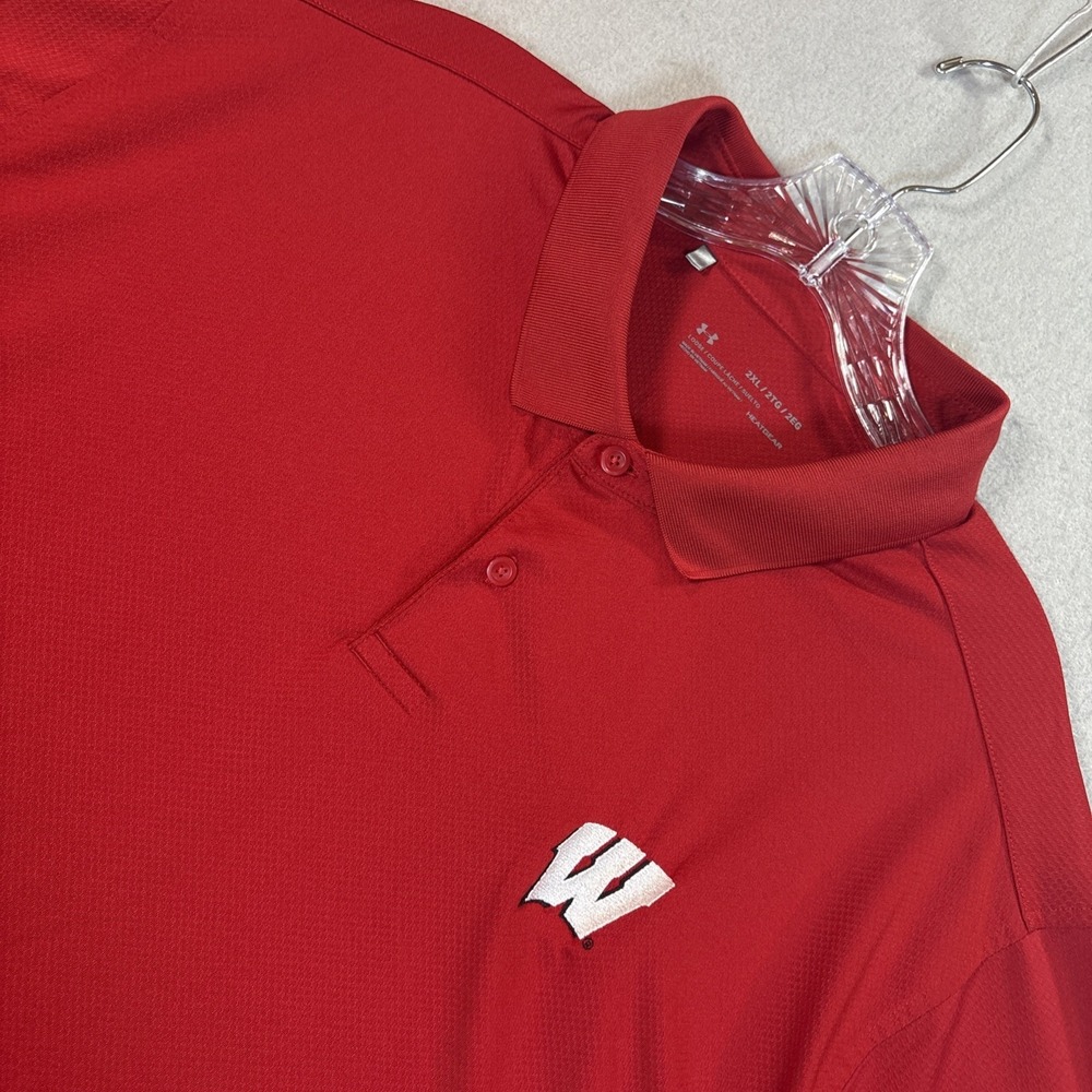 University Of Wisconsin Badgers Under Armour Polo Shirt‎ Men Sz 2XL Red